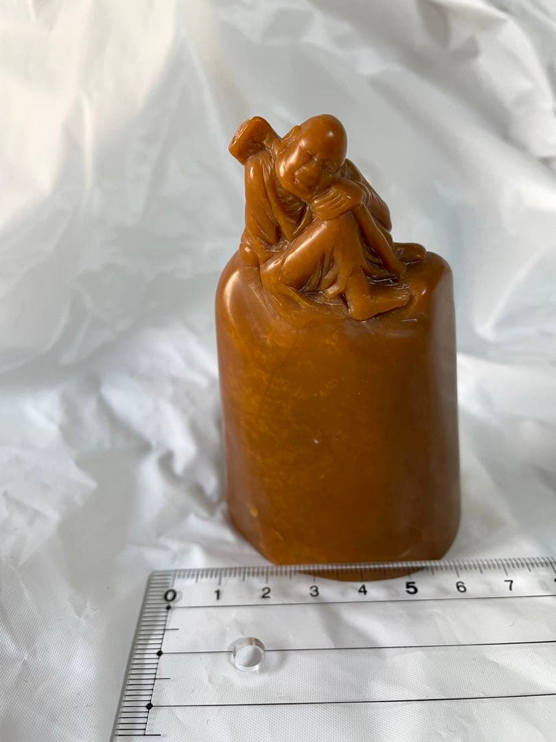 印材　石材　寿山石　文房四宝　中国　天然石　人物　黄石　老人　遊印　関防印　寿山