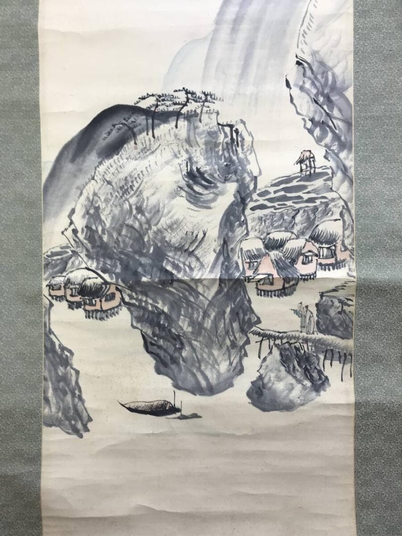 真作/僧月僊/山水人物図/山水図/掛軸☆宝船☆AH-591