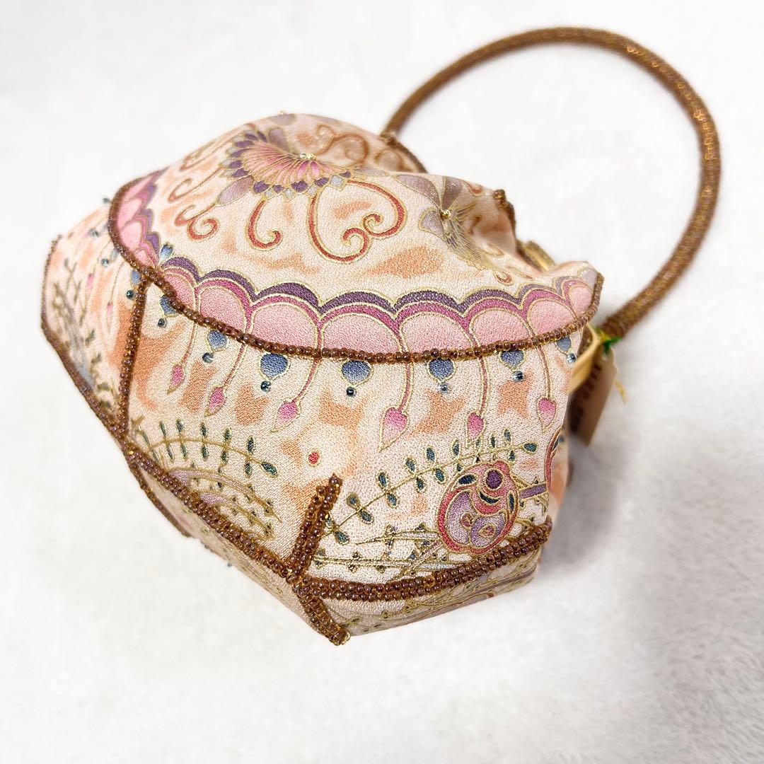 未使用タグ付 OKAJIMA オカジマ ビーズバッグ シルク 和装 ハンドバッグ