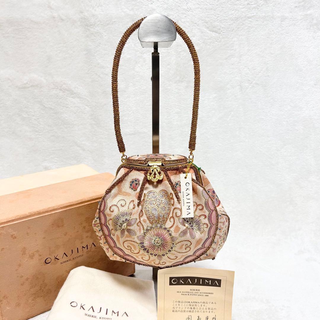 未使用タグ付 OKAJIMA オカジマ ビーズバッグ シルク 和装 ハンドバッグ