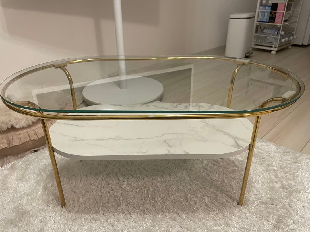 まる　レガート コーヒーテーブル S ゴールド×マーブル （W750）