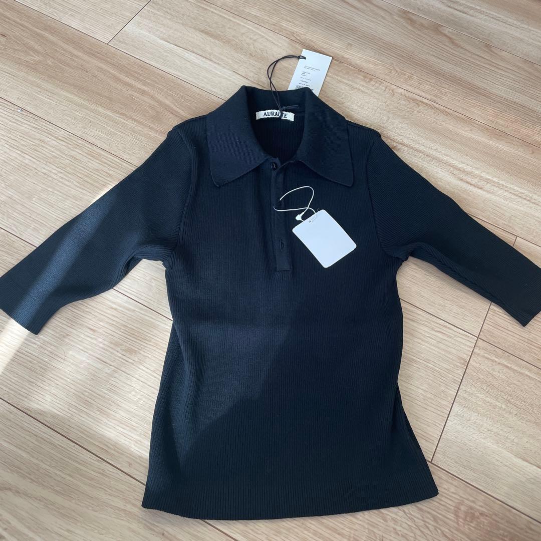 トップス AURALEE COTTON HIGH GAUGE RIB KNIT POLO