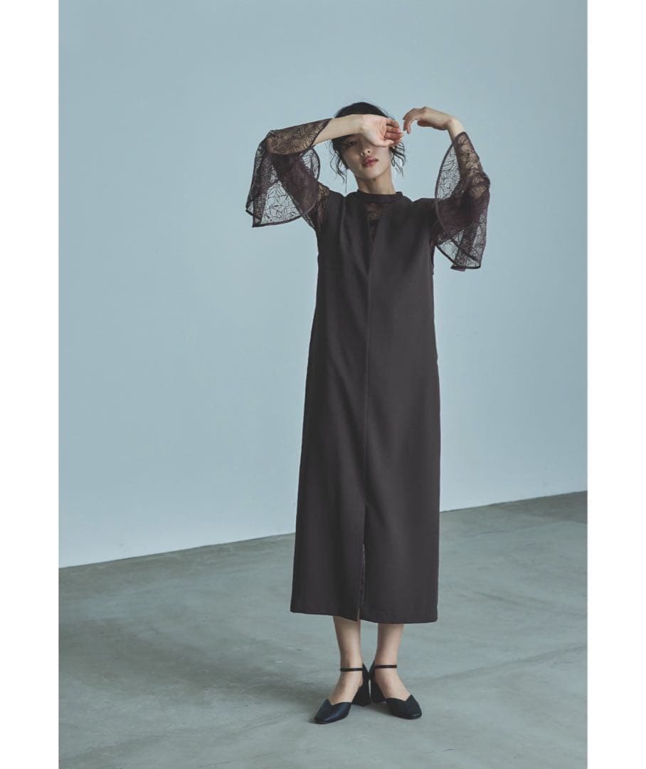 ベルスリーブスリットドレス パーティードレス