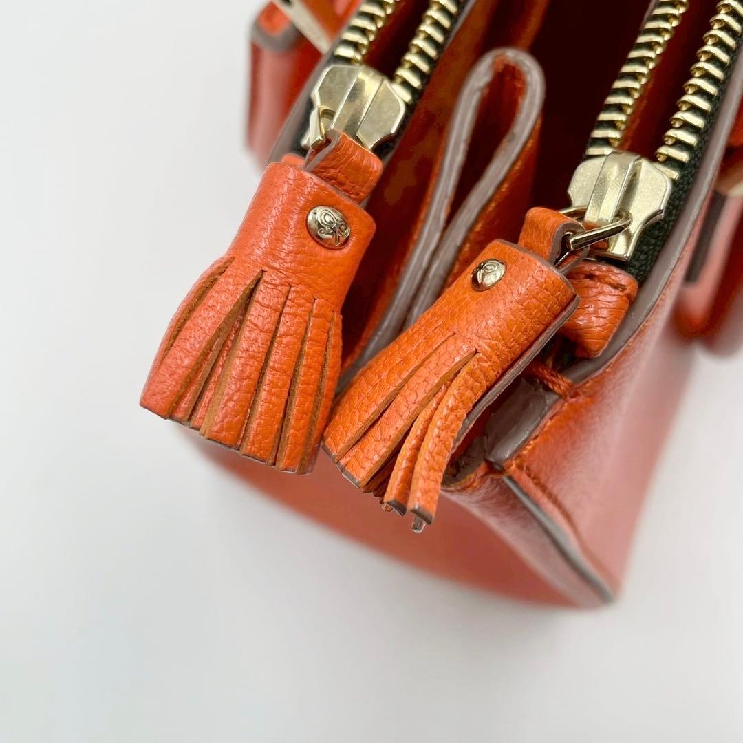極美品　アニヤハインドマーチ　2way ハンドバッグ　レザー　タッセル　オレンジ