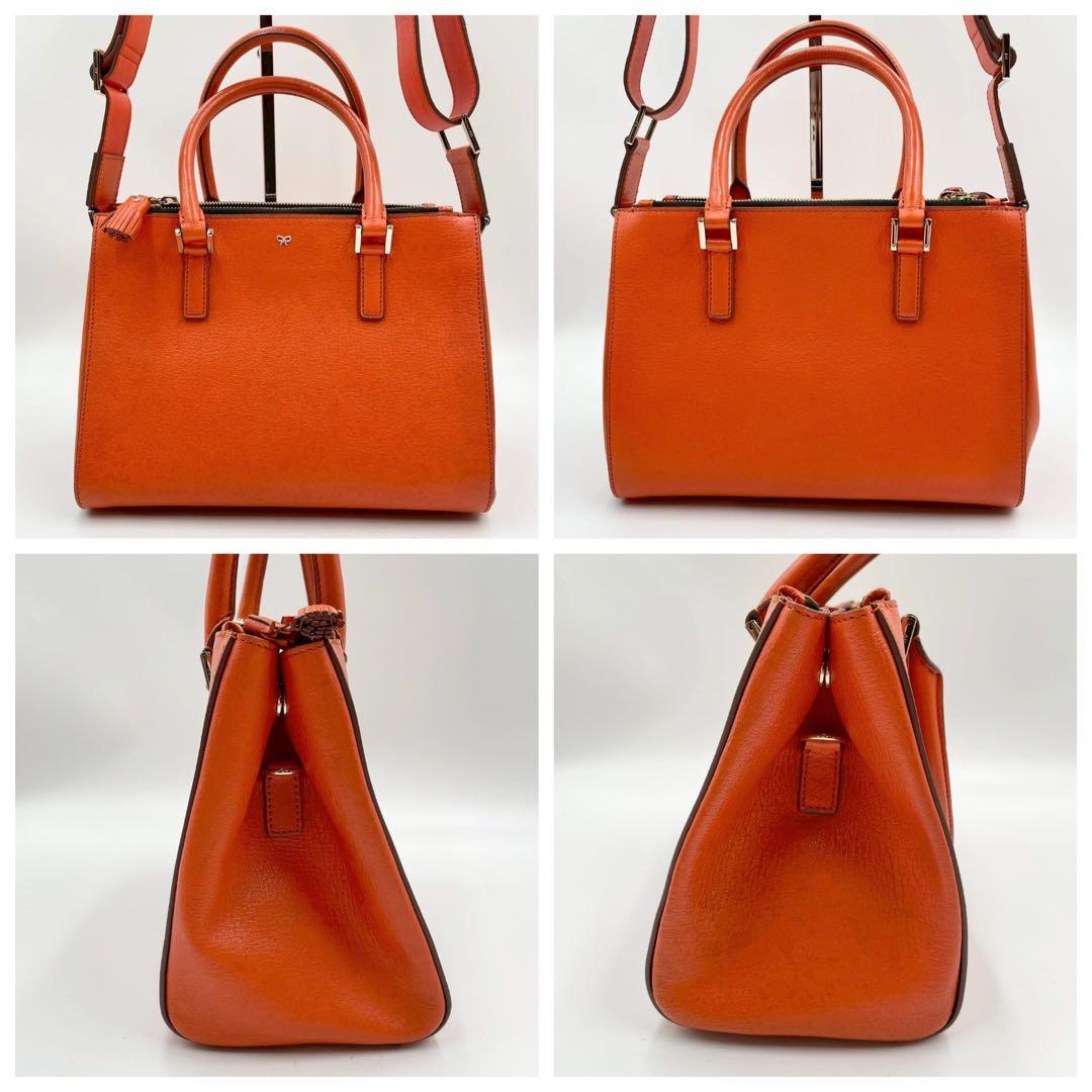 極美品　アニヤハインドマーチ　2way ハンドバッグ　レザー　タッセル　オレンジ