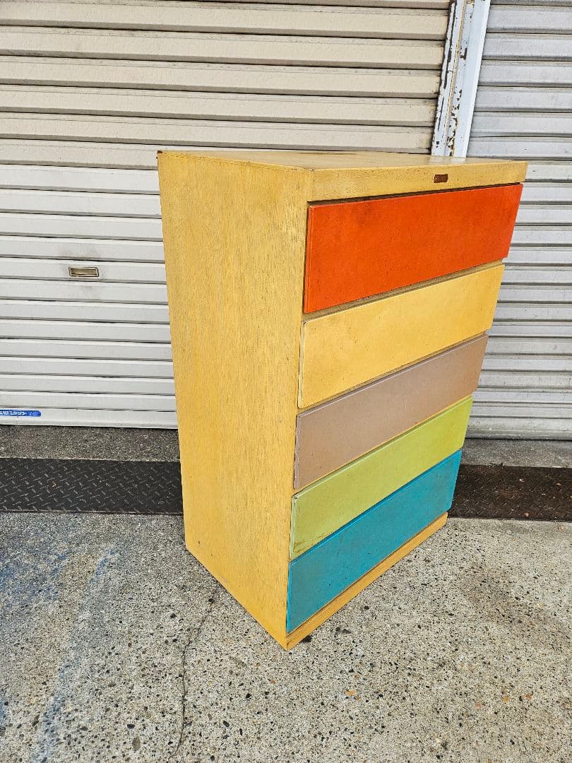 ジャパンヴィンテージ レトロポップな箪笥 古家具 昭和レトロ 1960年代
