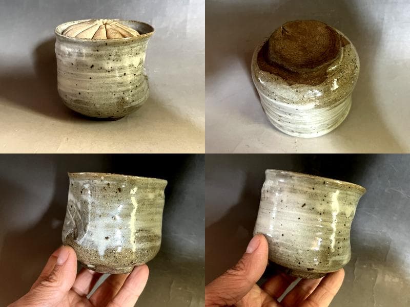 湯飲み■刷毛目 立ちぐい飲み 江戸期 えくぼ 箆目 湯呑み 糸切り高台 骨董■