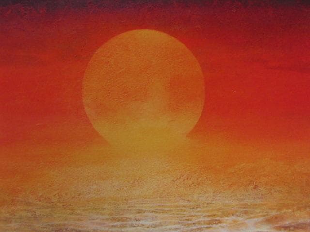 堀晃、【夕焼けの話】、希少な額装用画集画、新品高級額 額装付、状態良好