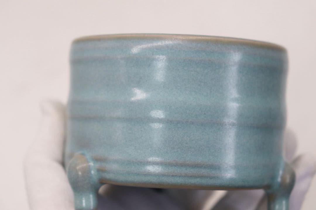 中国　鈞釉三足香炉　送料込み250622