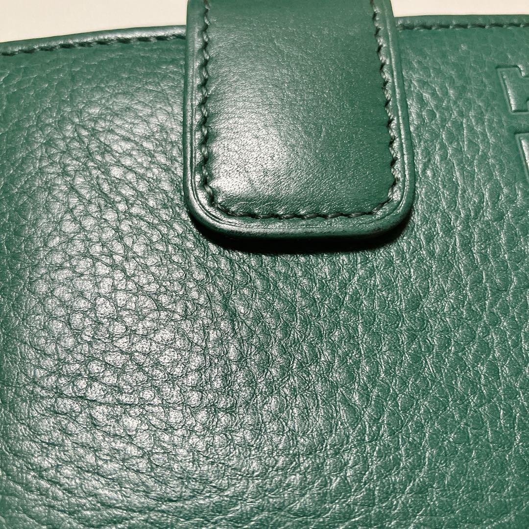 極美品HIROFU ヒロフ　〝H〟ロゴ　レザー二つ折り財布　センプレ　グリーン