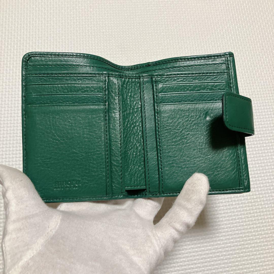 極美品HIROFU ヒロフ　〝H〟ロゴ　レザー二つ折り財布　センプレ　グリーン