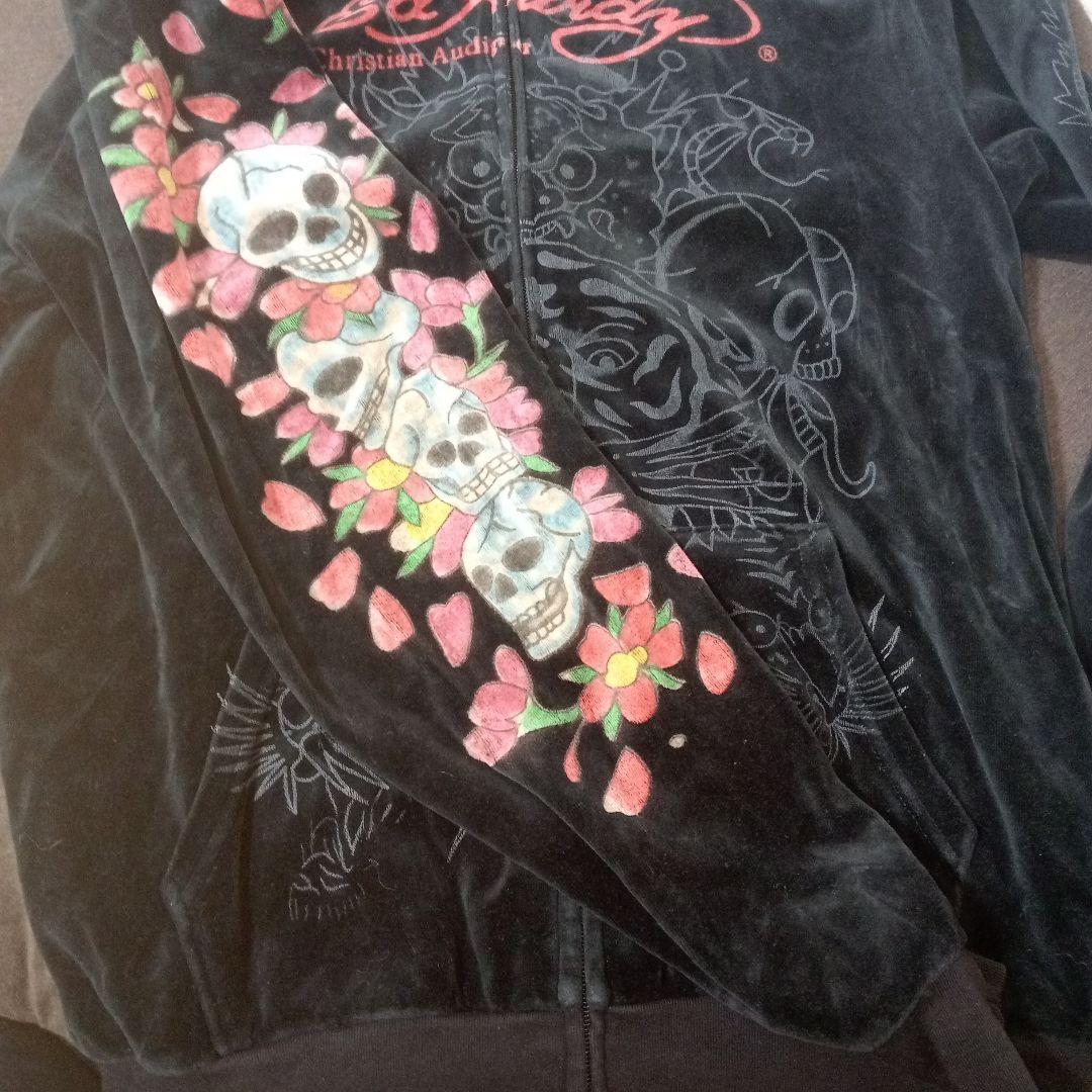 Don Ed Hardy ベロアパーカー XL 虎 黒 刺繍 ジップ メンズ