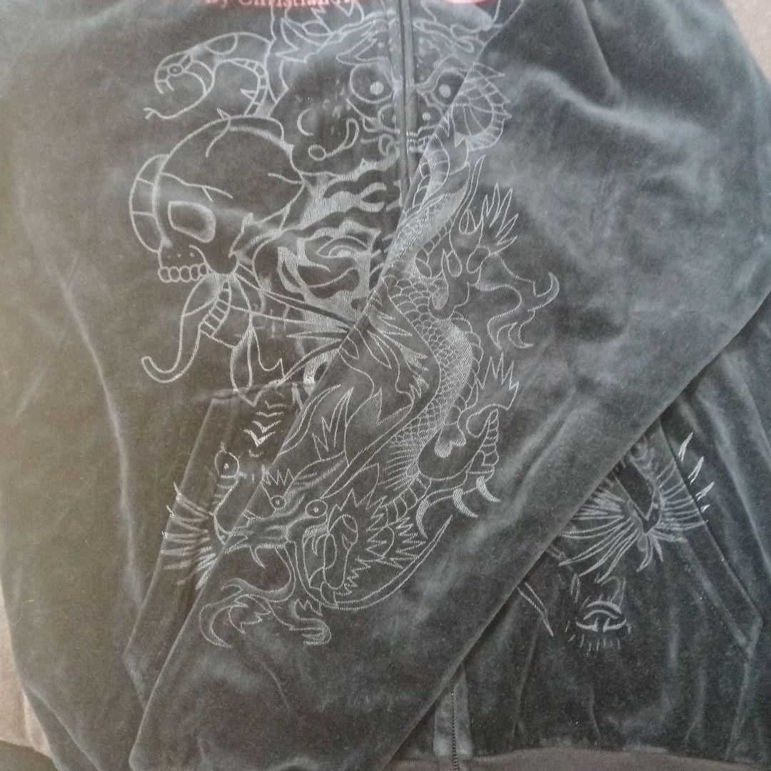 Don Ed Hardy ベロアパーカー XL 虎 黒 刺繍 ジップ メンズ