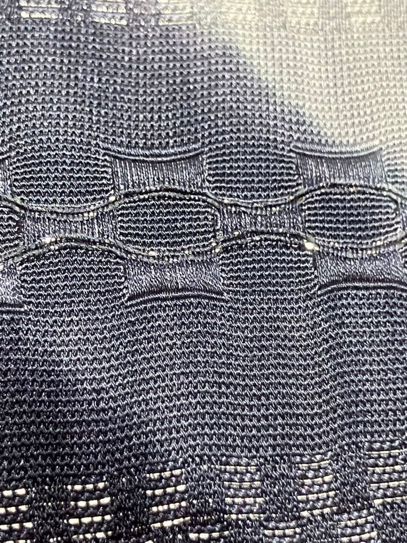 西陣 袋帯 全通柄 正絹 ロートン織風 横段 縞 銀通し 未使用 イ6398