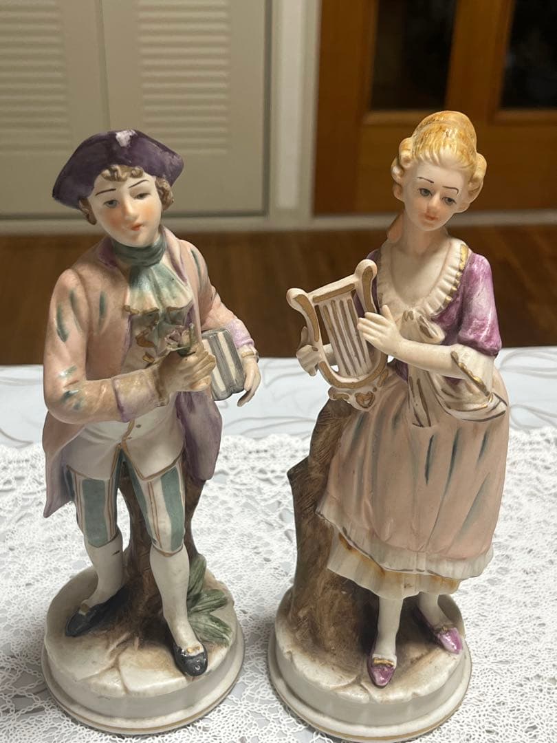ジノリ　アンティーク イタリア製 フィギュリン磁器人形2点セット