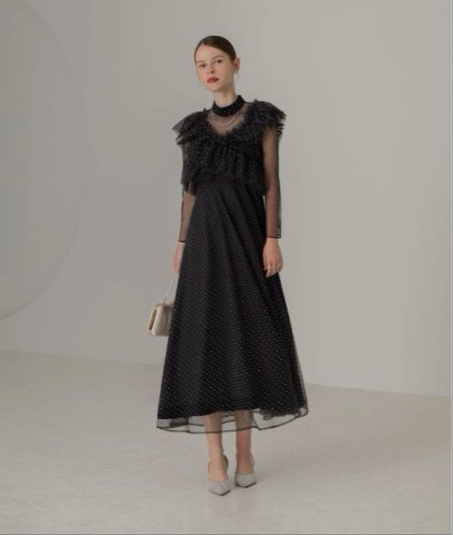 【Leja】2wayドットストーンギャザーチュールAラインドレス