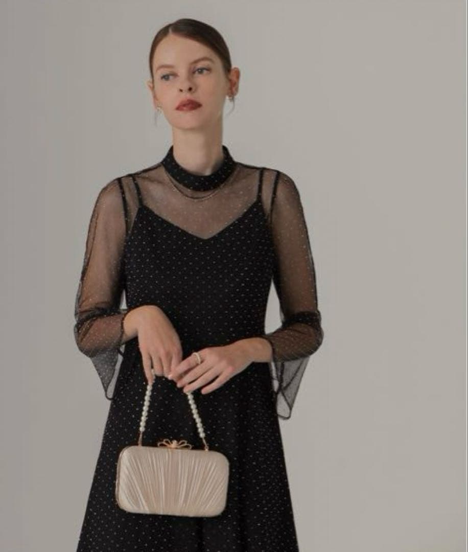 【Leja】2wayドットストーンギャザーチュールAラインドレス