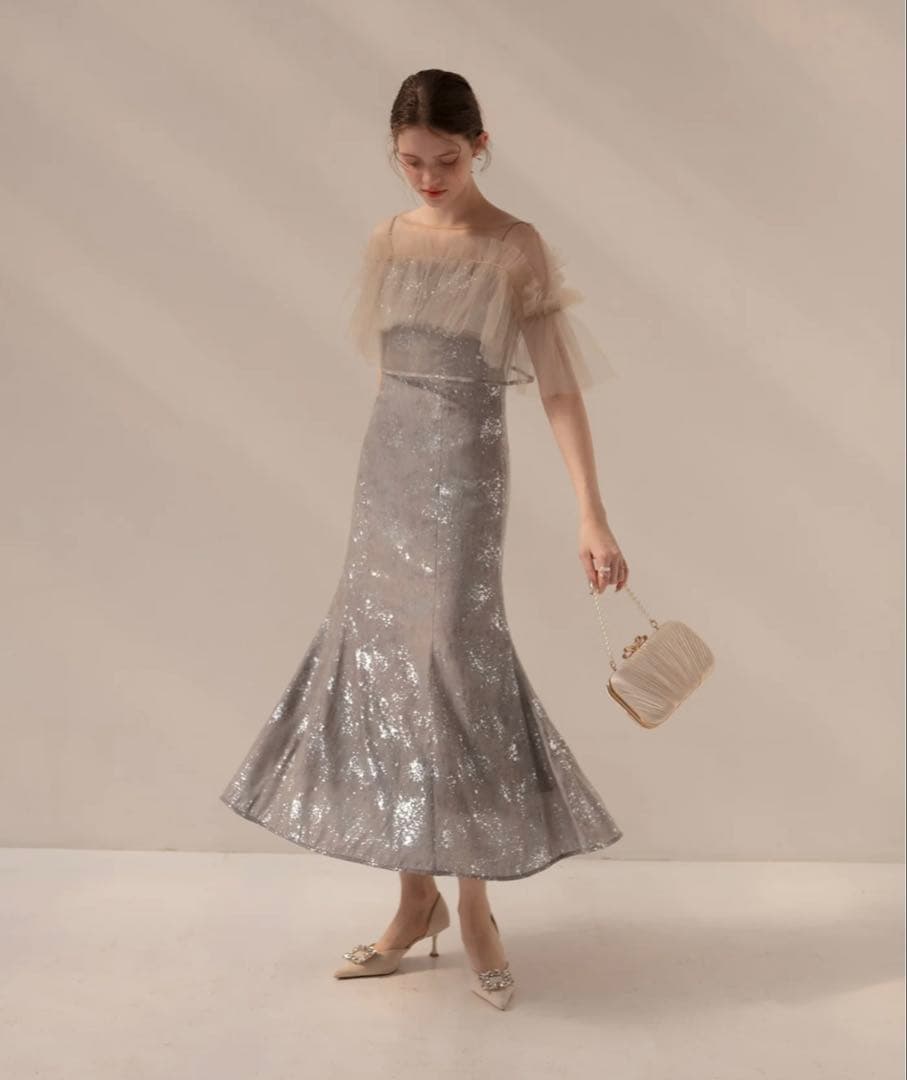 Leja チュールフリルボレロペイントマーメイドドレス　S