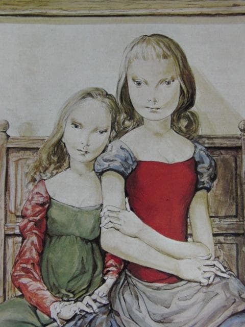 藤田嗣治、【 赤いコルサージュの二人の姉妹】、希少な限定額装用画集画