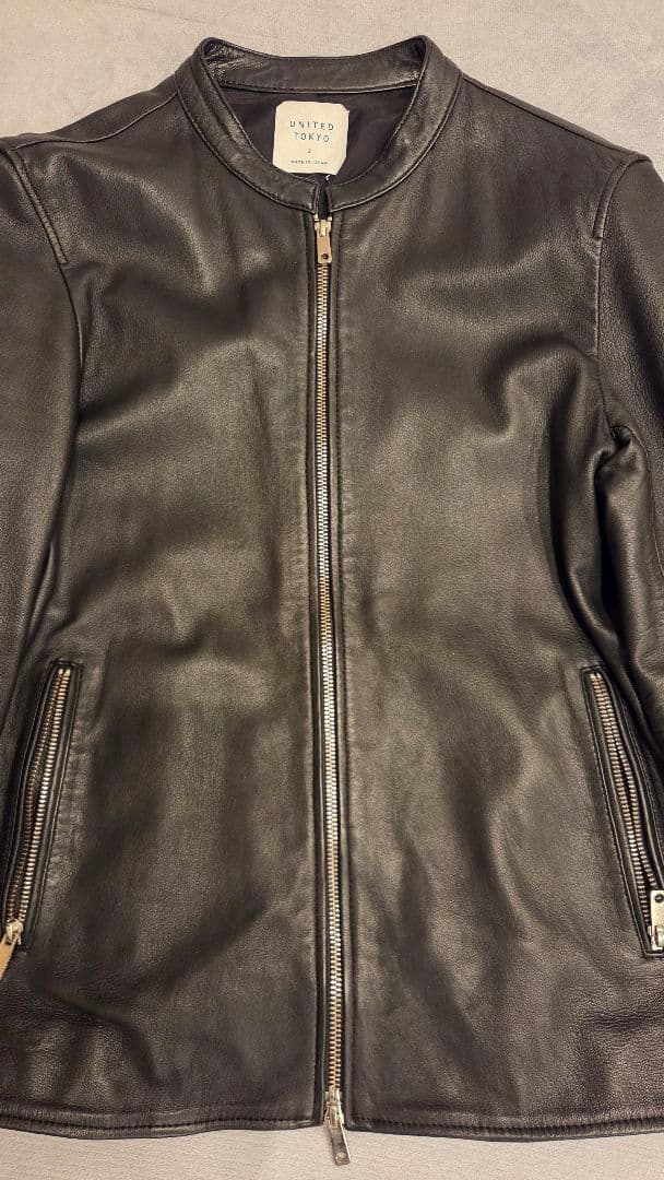 ブラックレザーシングルライダースジャケット　UNITED TOKYO