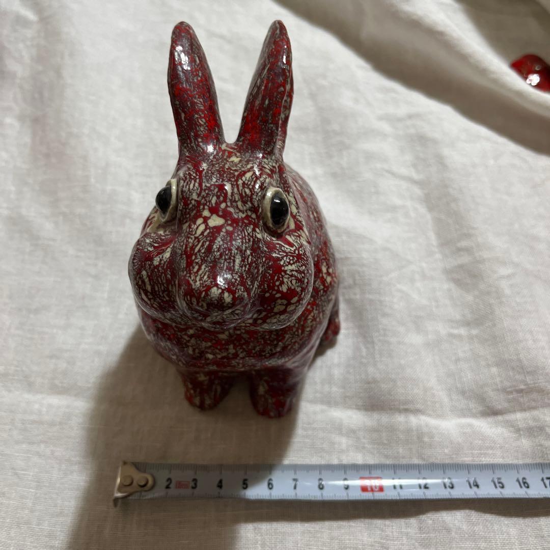 【美品】箕面焼　松田箕山作　干支　十二支　兎　卯　置物