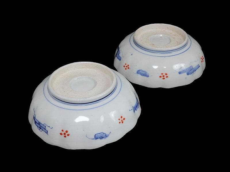 古伊万里　赤絵　草花紋に麒麟の図　膾皿　２客　D119AS-BVx