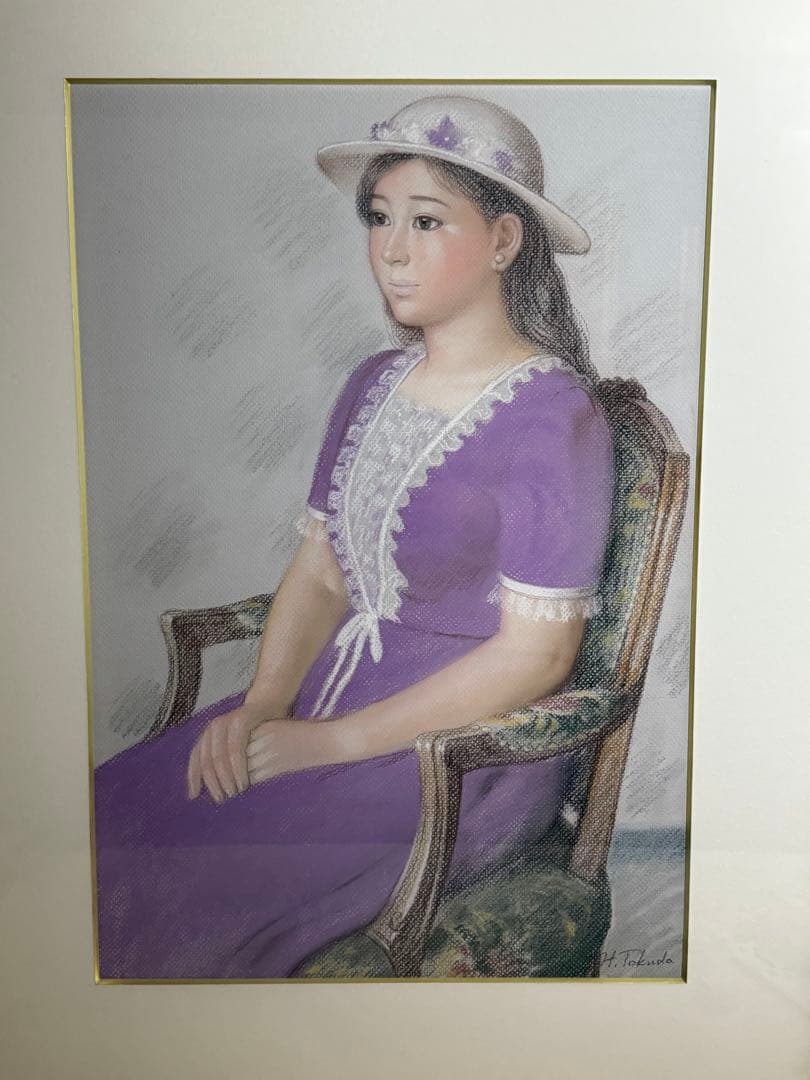 徳田宏行《美人画》肉筆パステル画　直筆サインあり