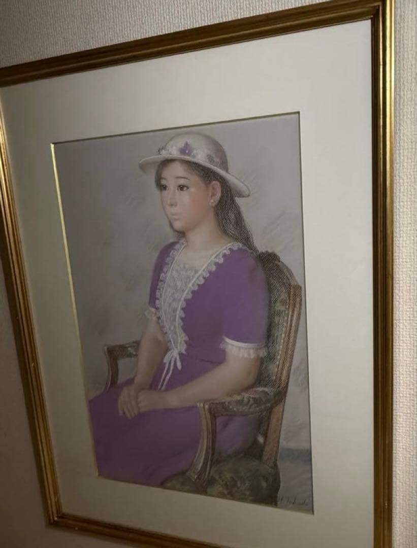 徳田宏行《美人画》肉筆パステル画　直筆サインあり