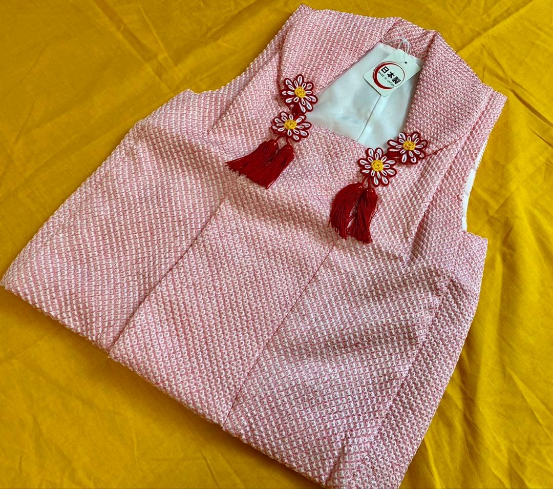 三歳　正絹鹿の子絞り 被布 草履 巾着 ３点セット