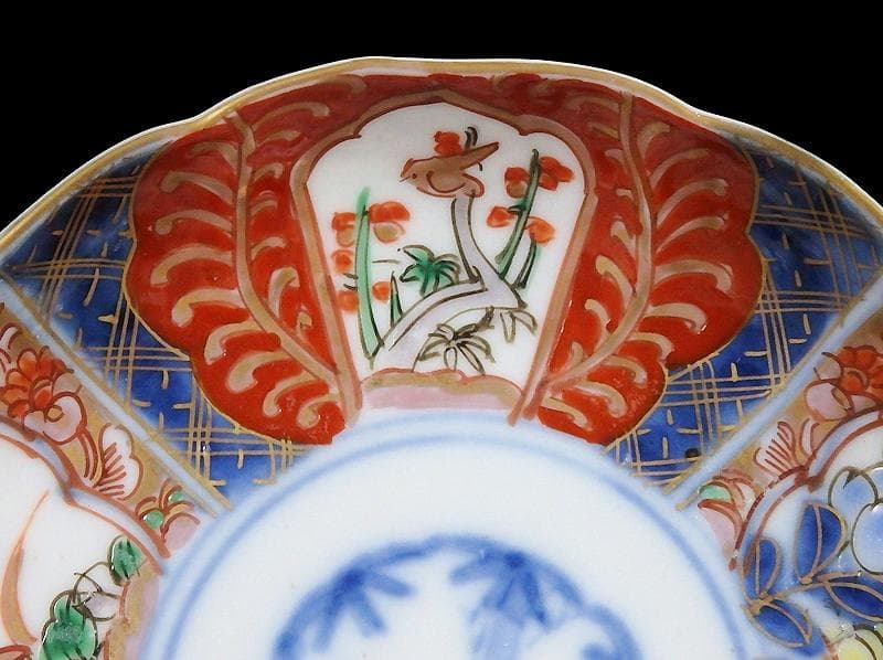 古伊万里　色絵　獅子に牡丹　梅に鶯の図　４寸皿　５枚　C233AS-fbsy