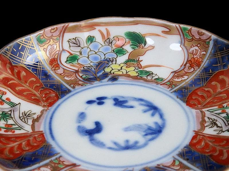 古伊万里　色絵　獅子に牡丹　梅に鶯の図　４寸皿　５枚　C233AS-fbsy