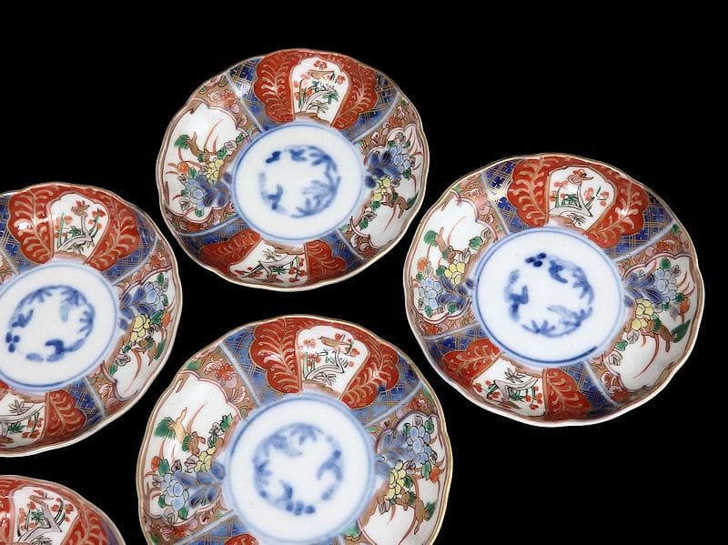 古伊万里　色絵　獅子に牡丹　梅に鶯の図　４寸皿　５枚　C233AS-fbsy