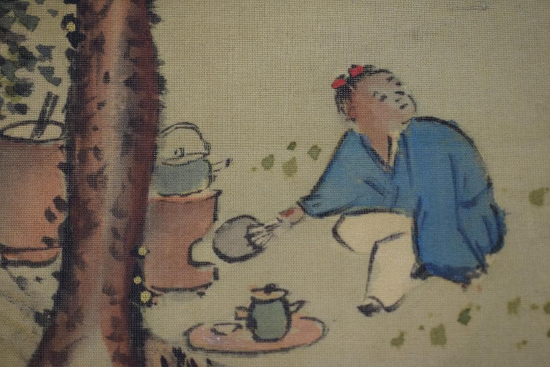 【真作】東伯/青緑山水人物画賛/掛軸☆宝船☆Y-167　JM