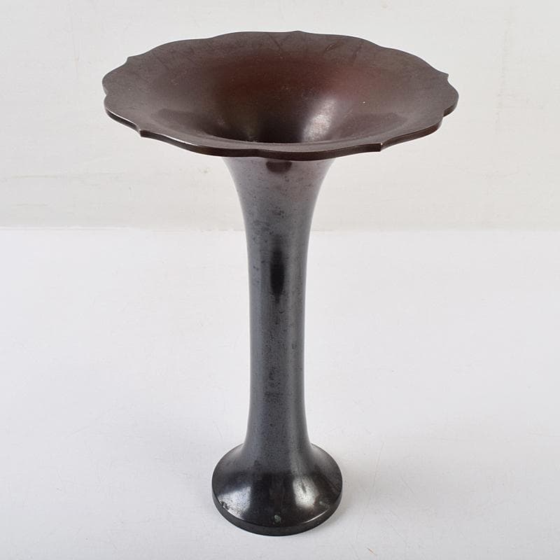 高岡銅器　勝峰作　鋳銅　桔梗口花瓶　共箱　M　R9521B