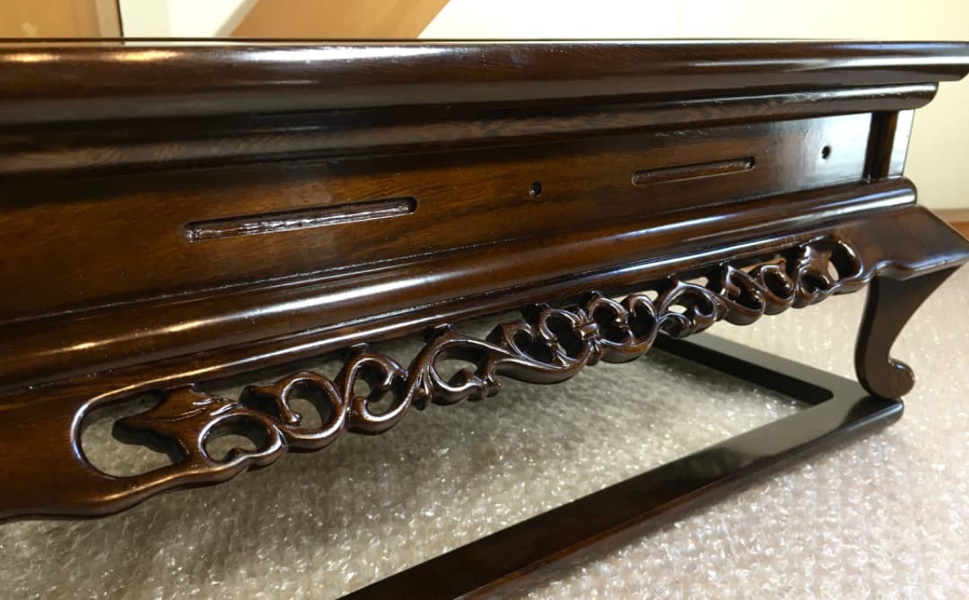 【勝峰作】花台 飾り台 螺鈿細工 金彩蒔絵 机 ガラス付属 ②