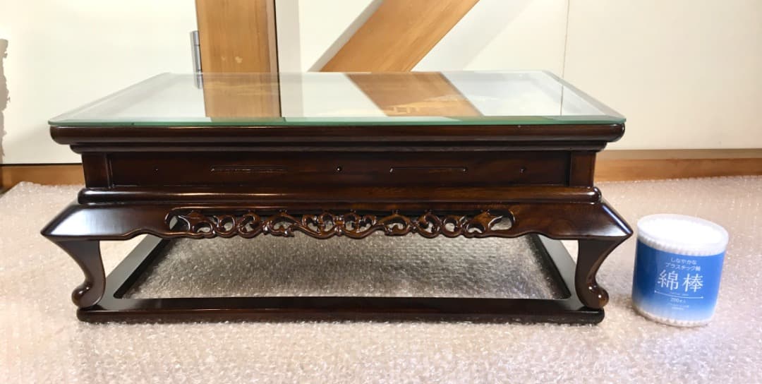 【勝峰作】花台 飾り台 螺鈿細工 金彩蒔絵 机 ガラス付属 ②