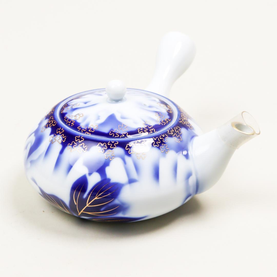 深川製磁 牡丹 金ミル 茶器揃い 湯呑み 6点 急須 共箱 未使用