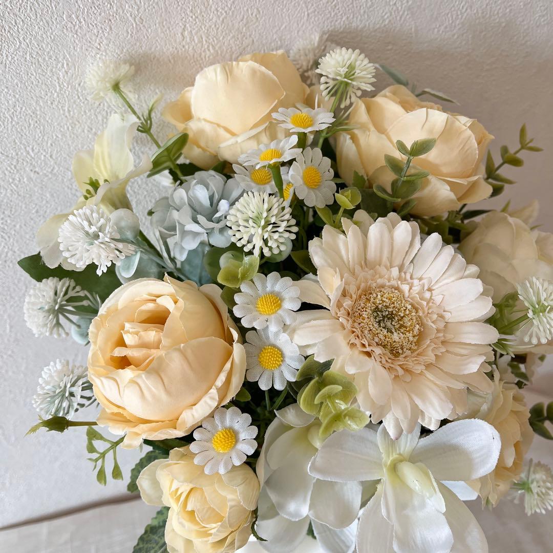 ウェディングブーケとブートニアのセット♡ブライダルブーケ♡イエローブーケ♡ローズ