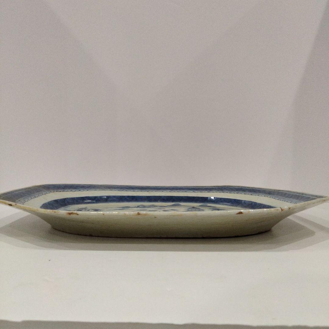 専用 m198 中国唐物 清朝古染付 新渡 南京山水風景図八角大皿