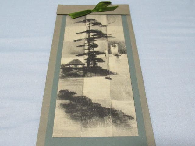 極美品 大正9年頃◆日本のお土産 大正時代 木版画 和紙 小さい掛け軸型 3点