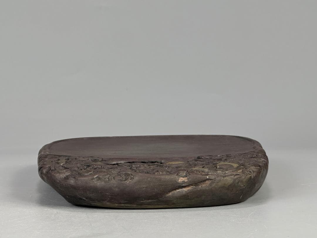 中国美術　清時代　清康熙　陳奕禧銘　祥雲龍文端渓硯　紫端渓　古物保証　唐物　古物