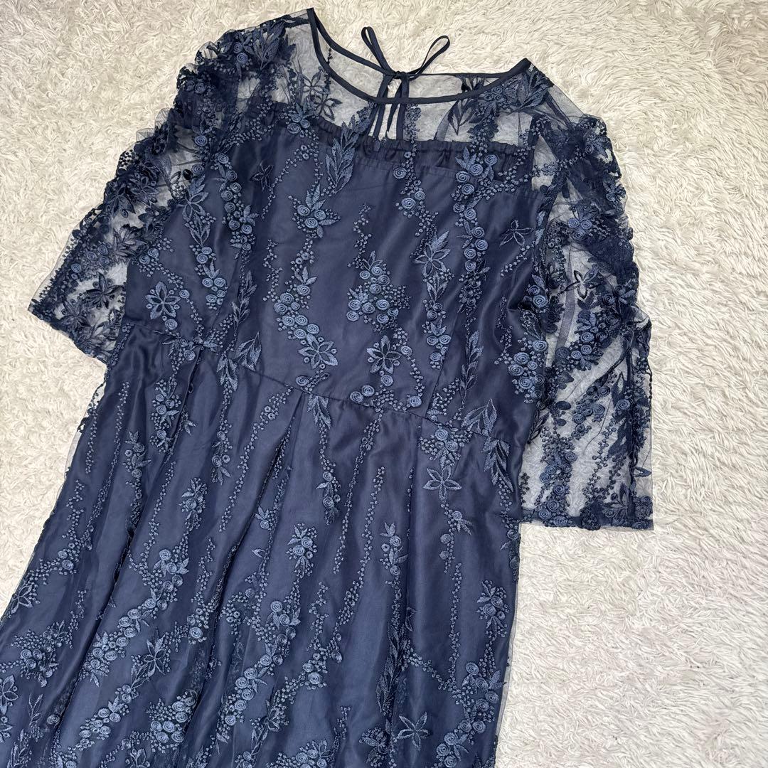 極美品 niana 刺繍レース バックリボン パーティードレス 二次会 4L