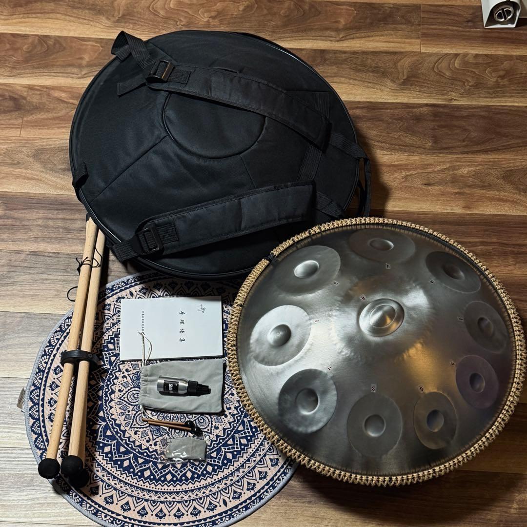 ハンドパン 10音 Dマイナー 約56cm ステンレス製 ケース・スタンド付