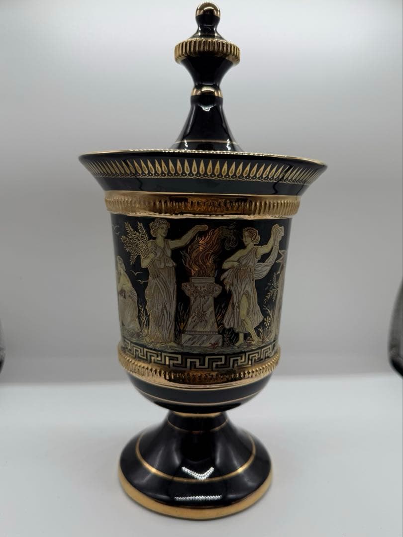 Kratimenos ギリシャ製 花瓶 壺 24K金彩 ハンドメイド 古代神話