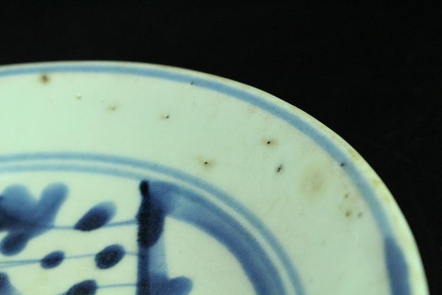 中国美術 古染付 草花紋 皿 φ17.5cm 五件 まとめて(K-RC994)