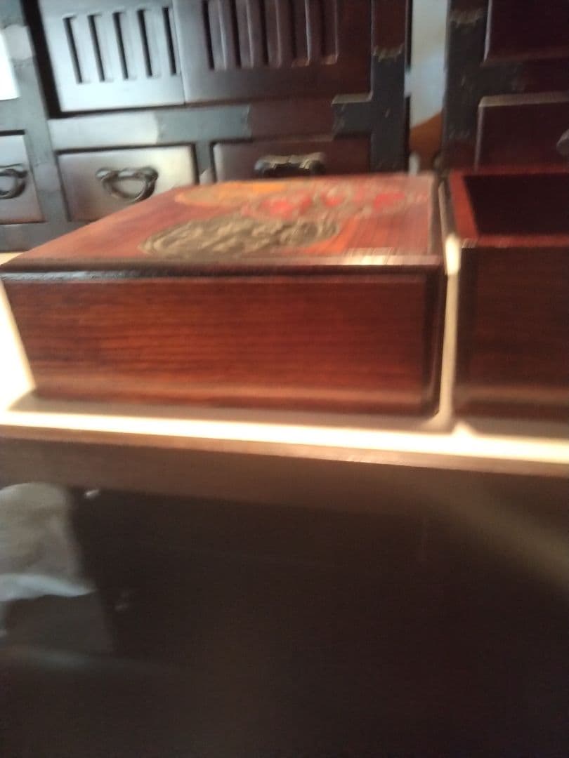 岡山　烏城彫　書籍箱　古瓦　美品