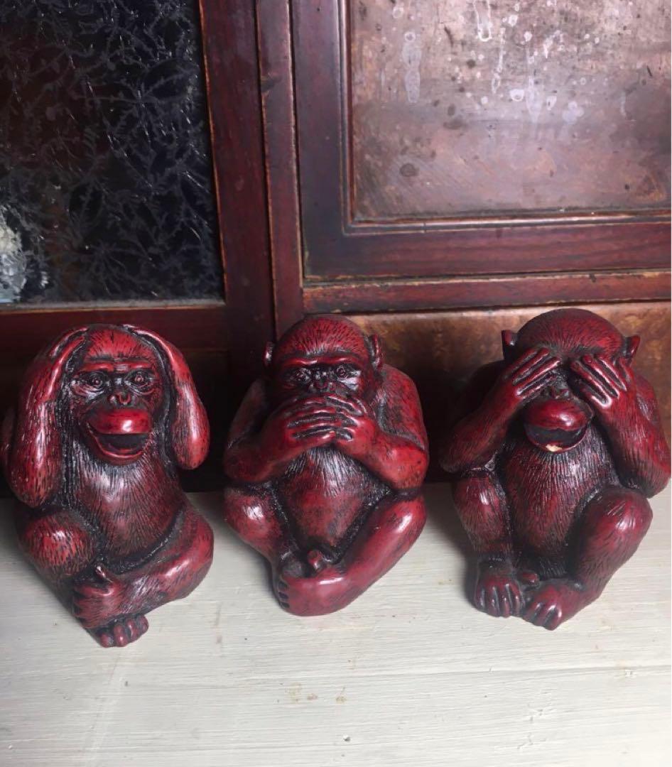 ②★ 赤寿山石 ★ 見ざる　言わざる　聞かざる★ 三猿★骨董品★三匹★お着物★