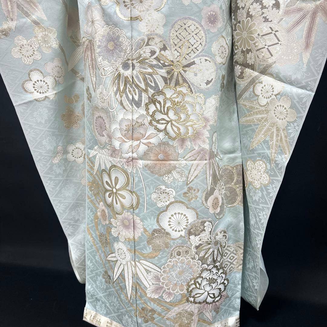 水色の上品な金彩銀彩の牡丹や手毬の振袖フルセット