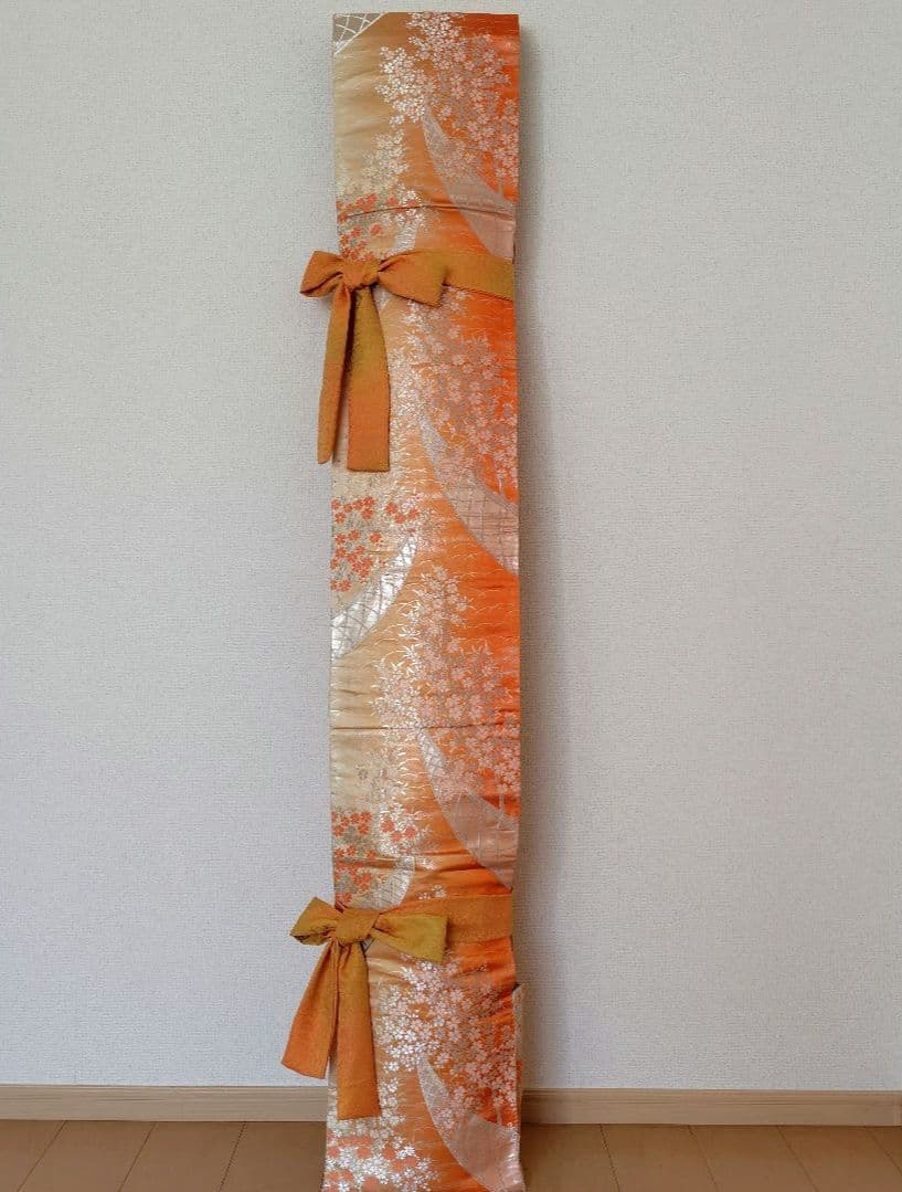 お琴カバー【橙】着物帯 ゆたん油単ハンドメイド 和楽器 正絹 袋帯 山田流