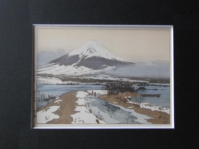 吉田博、【河口湖】、希少な額装用画集より、新品額装付、状態良好